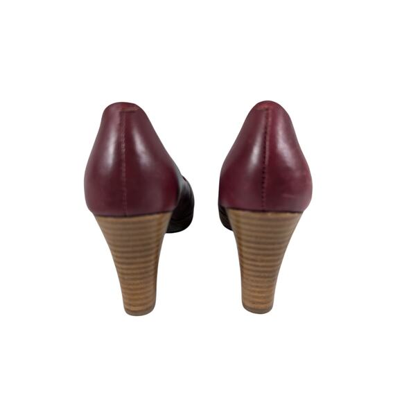 L.L. BEAN! BURGUNDY RED GENUINE LEATHER STACKED HEEL/PLATFORM PUMPS! SZ 6M - Picture 8 of 10